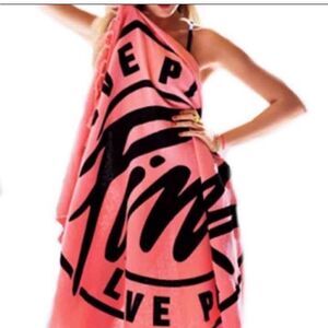Pink by Victoria Secret Beach Blanket w/Fringes Pink Cotton NWOT Gorgeous